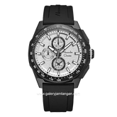 Alexandre Christie AC 6688 MC Chronograph Black Dial White Rubber Strap